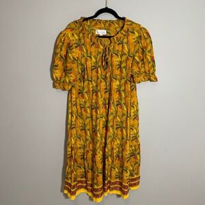 Margaux‎ Riviera Yellow Banana Palm Tropical Print Midi Dress Boho XL